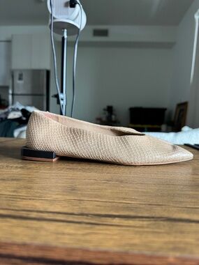 Saks Fifth Avenue Snakeskin Embossed Leather Block Heel Flats